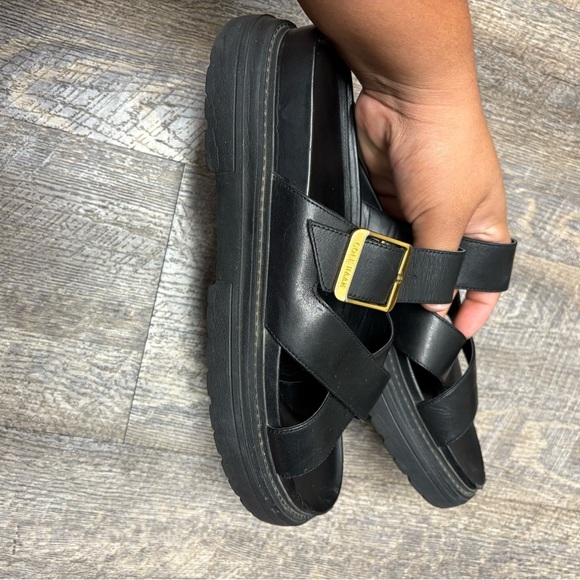 Cole Haan Black Slide Sandals with Gold Buckle - Picture 4 of 12